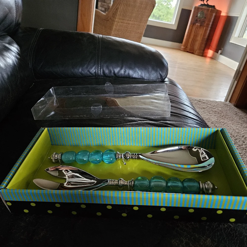 MANGO MOON Serving Salad Dessert Contemporary  Fork Spoon Set NIB